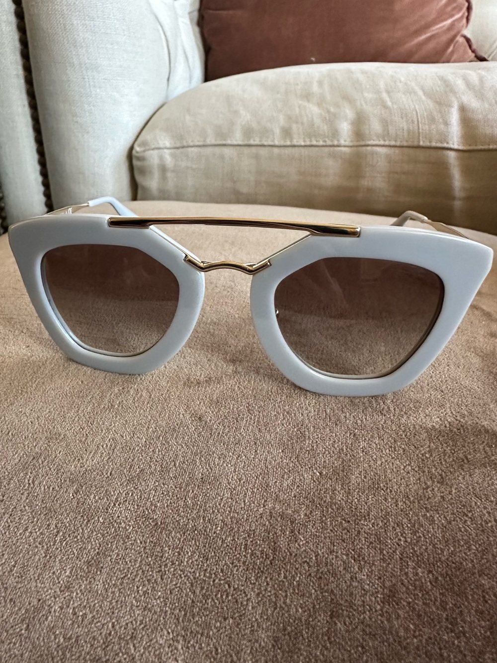 Prada Tortoiseshell Light Grey Cinema Sunglasses with Gold Bridge